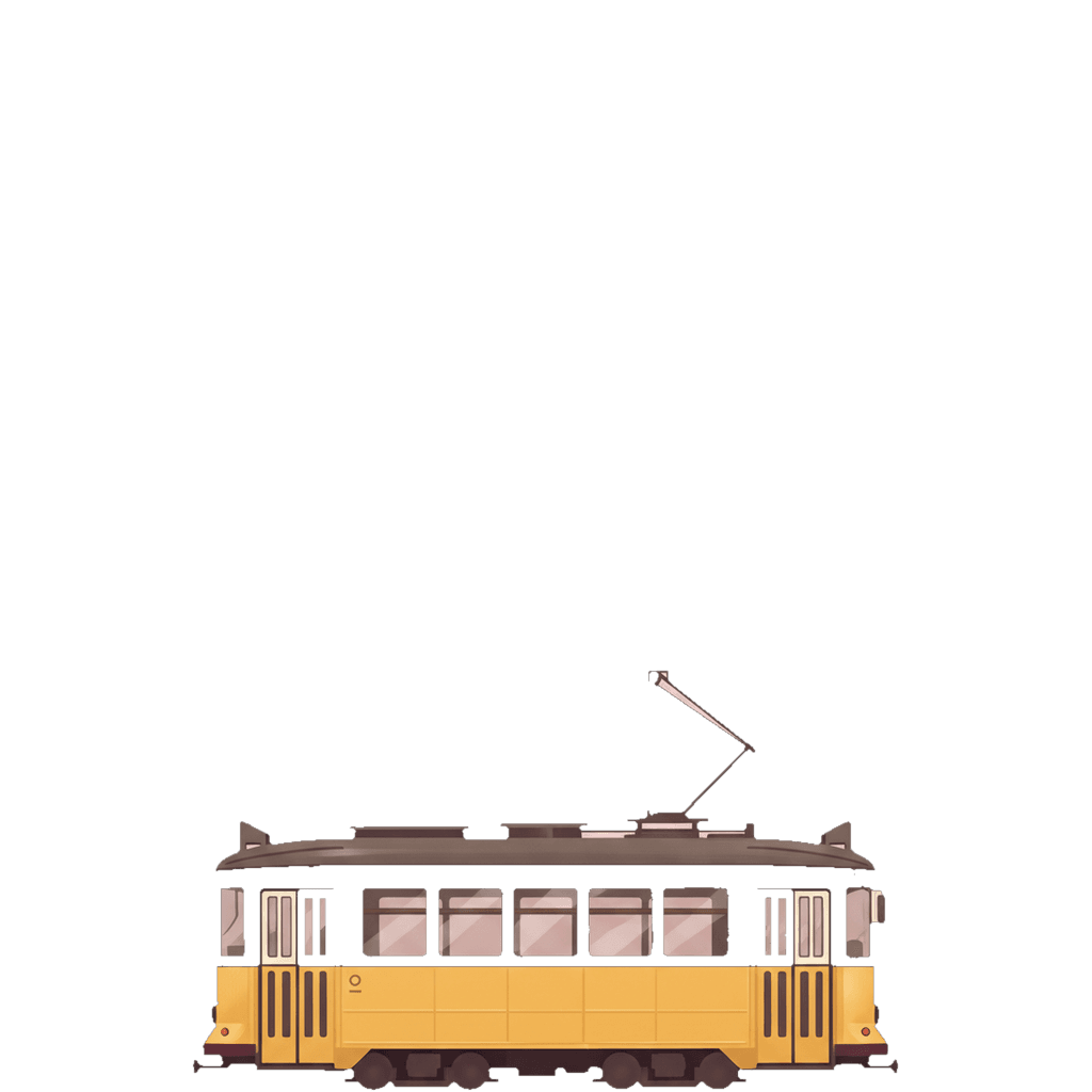 Europe travel photo book cover, themed with the vintage city tram