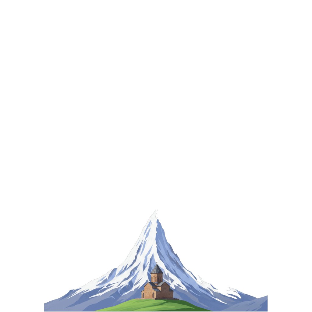 Georgia travel photo book cover, themed with the Gergeti church & Mt Kazbek