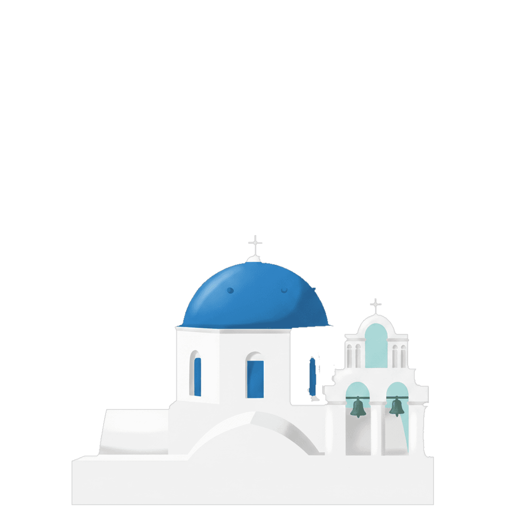 Greece travel photo book cover, themed with the Santorini blue-domed chapel