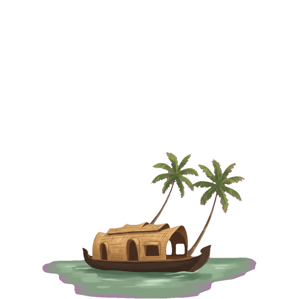 Kerala travel photo book cover, themed with the Backwater houseboat