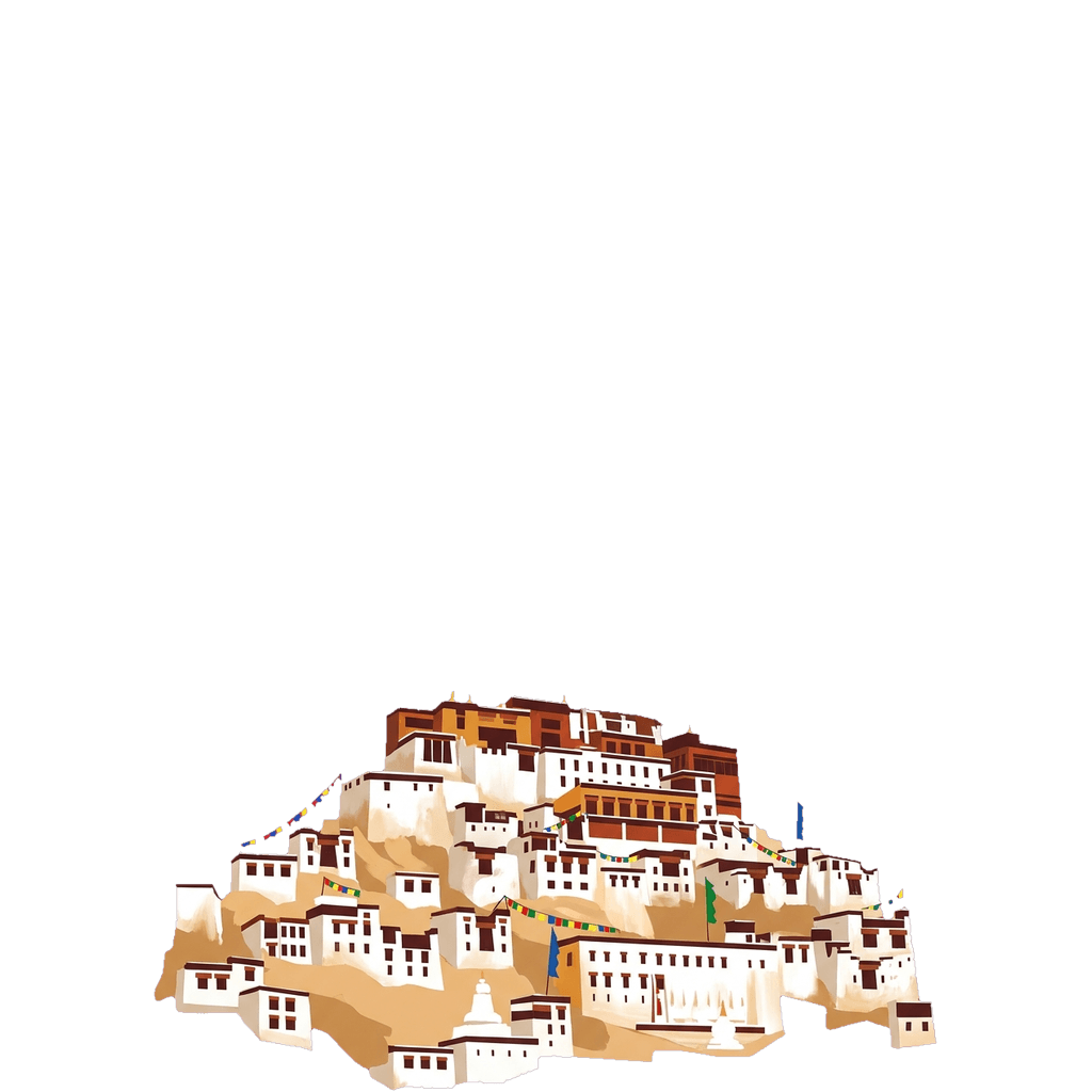 Ladakh travel photo book cover, themed with the Hilltop monastery & Pangong