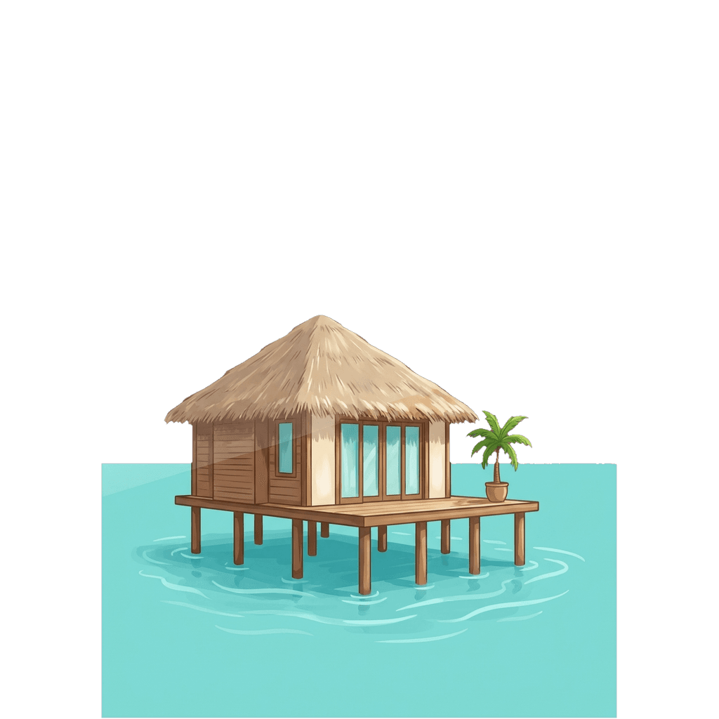 Maldives travel photo book cover, themed with the Overwater villa