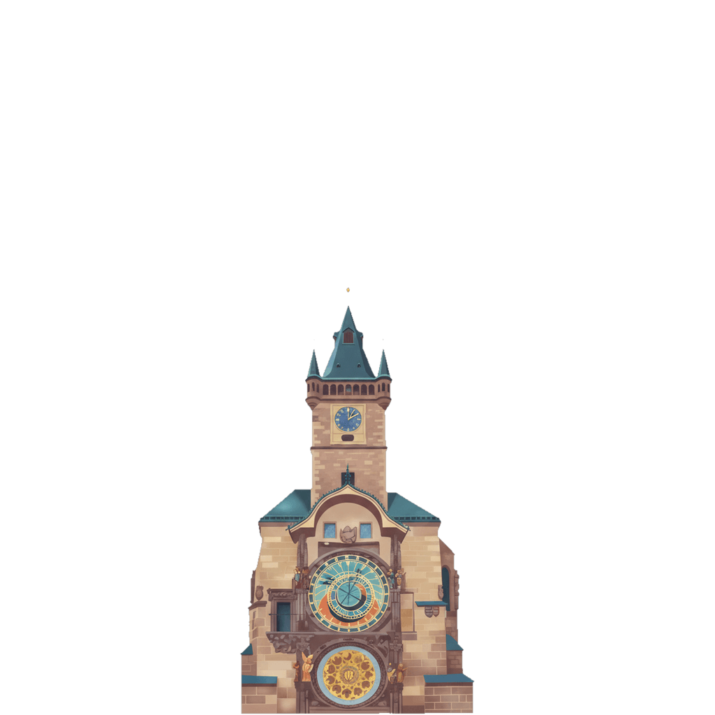 Prague travel photo book cover, themed with the astronomical clock