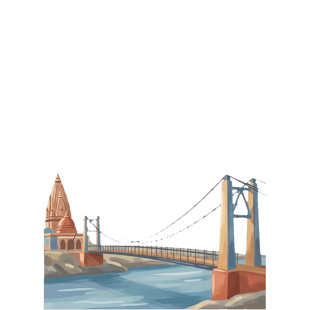 Rishikesh travel photo book cover, themed with the Lakshman Jhula & Ganga