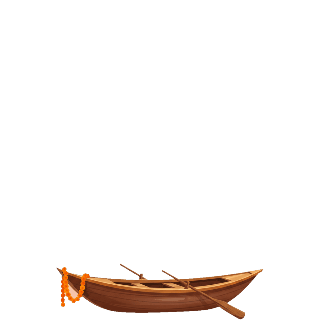 Varanasi travel photo book cover, themed with the Ganga boat at the ghats